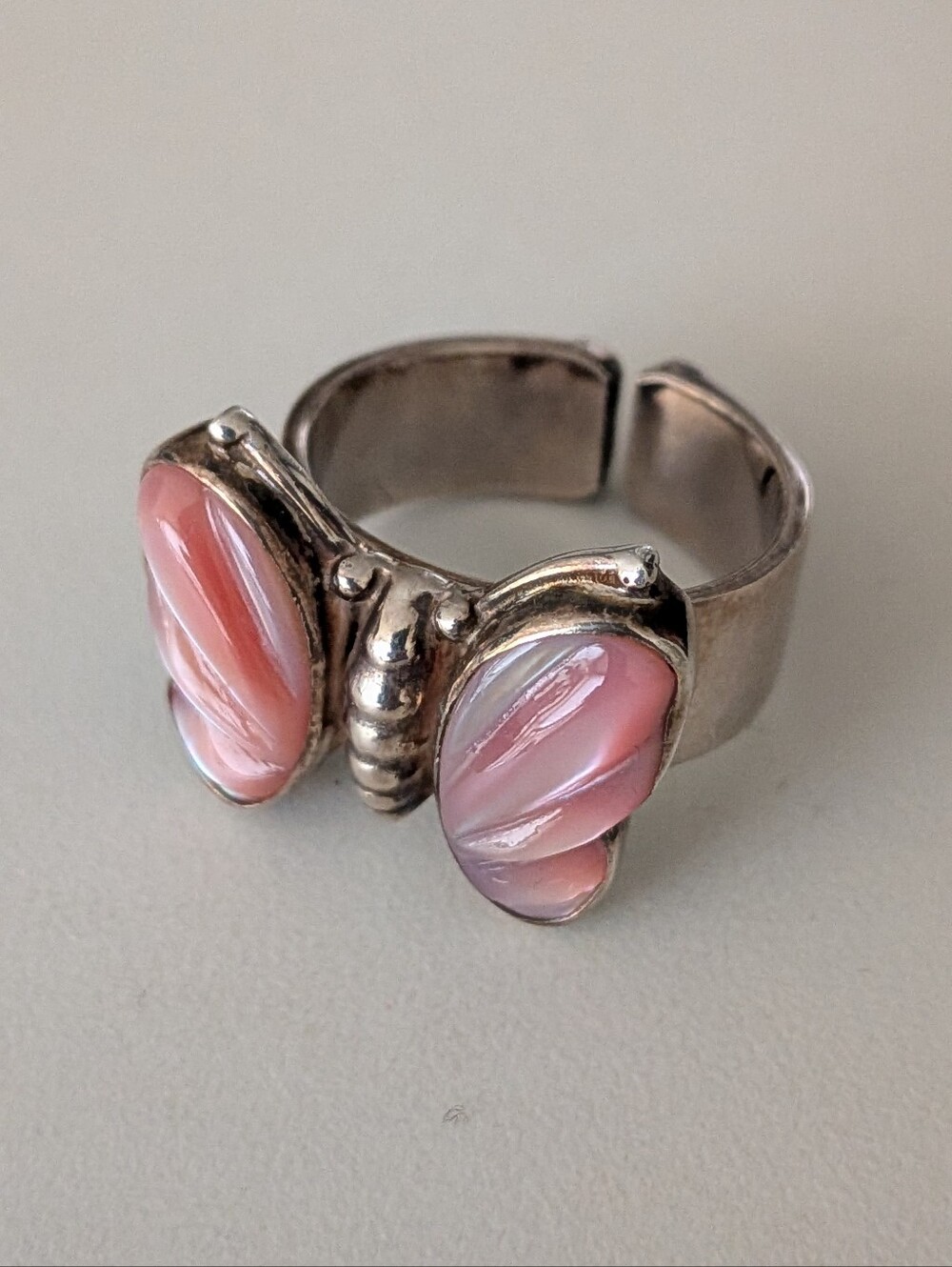 Sajen Pink Shell Butterfly Adjustable Ring